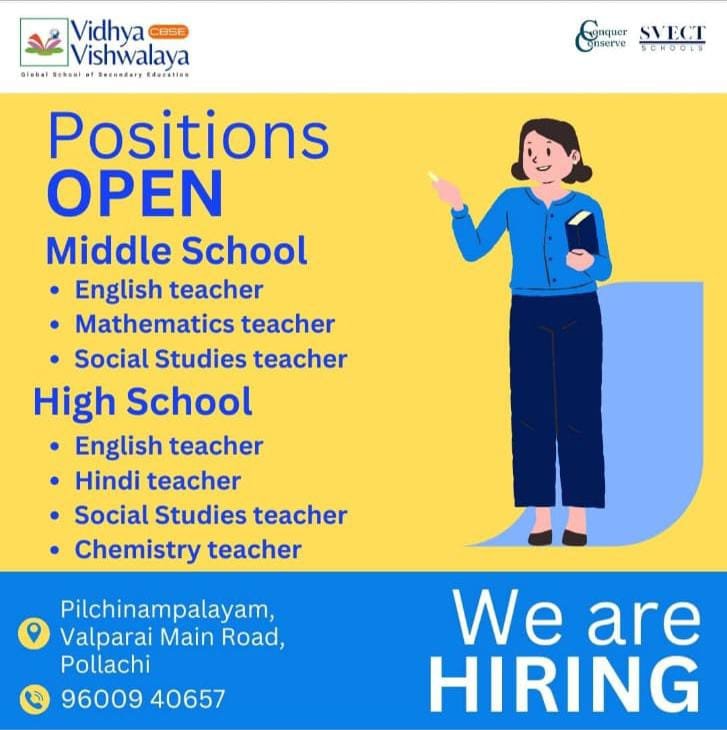 School Jobs at  Vidhya Vishwalaya CBSE ,  Coimbatore